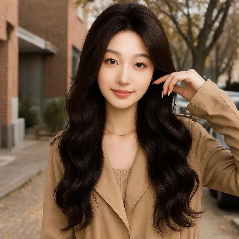 

Синтетический парик коричневый 26-дюймовый волнистый рулонный дизайн, розовая сетчатая шляпа, танцевальная вечеринка, Хэллоуин, Рождество, косплей, универсальный модный парик