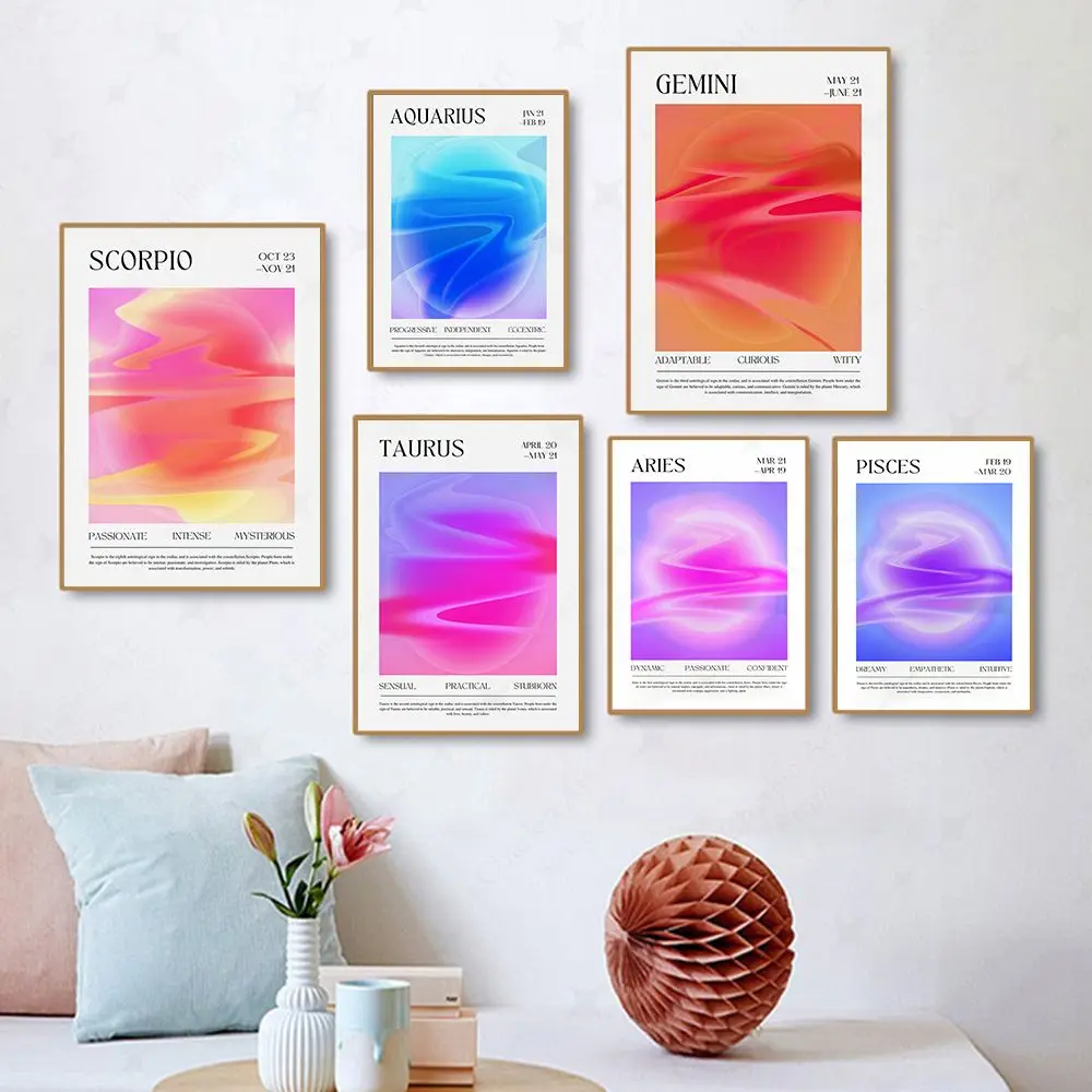 

Scorpio Star Sign Print Zodiac Canvas Painting Abstract Colourful Astrology Gradient Aura Poster Constellation Room Home Decor