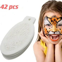 Neue Weiß 42 Teile/satz Gesicht Malerei Schablonen Vorlagen Professionelle Körper Kunst Engel Regenbogen Punkte Skala Leopard Kunststoff Make-Up-Tools