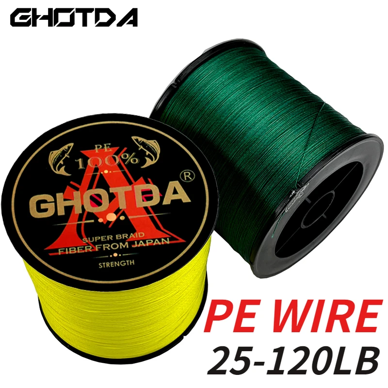 GHOTDA 100-500M Smooth Braided Fishing Line X12 Strands Multifilament PE Wire for Sea/River Fishing 25/30/39/50/65/77/92/120LB