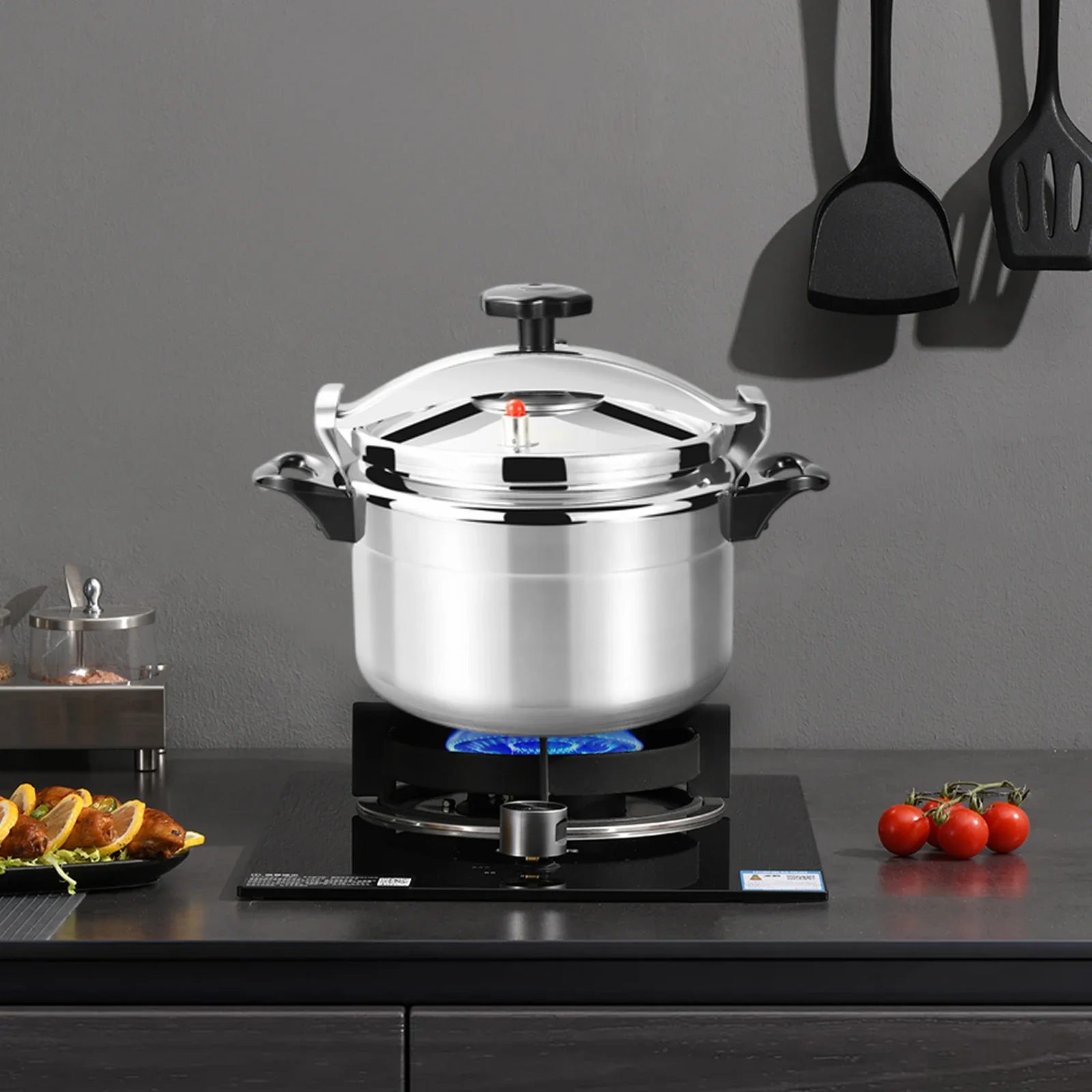 

Aluminum Pressure Cooker Induction Compatible Cookware with Spring Valve Safeguard Devices 3L/3.17Qt Capacity For Electric, Gas