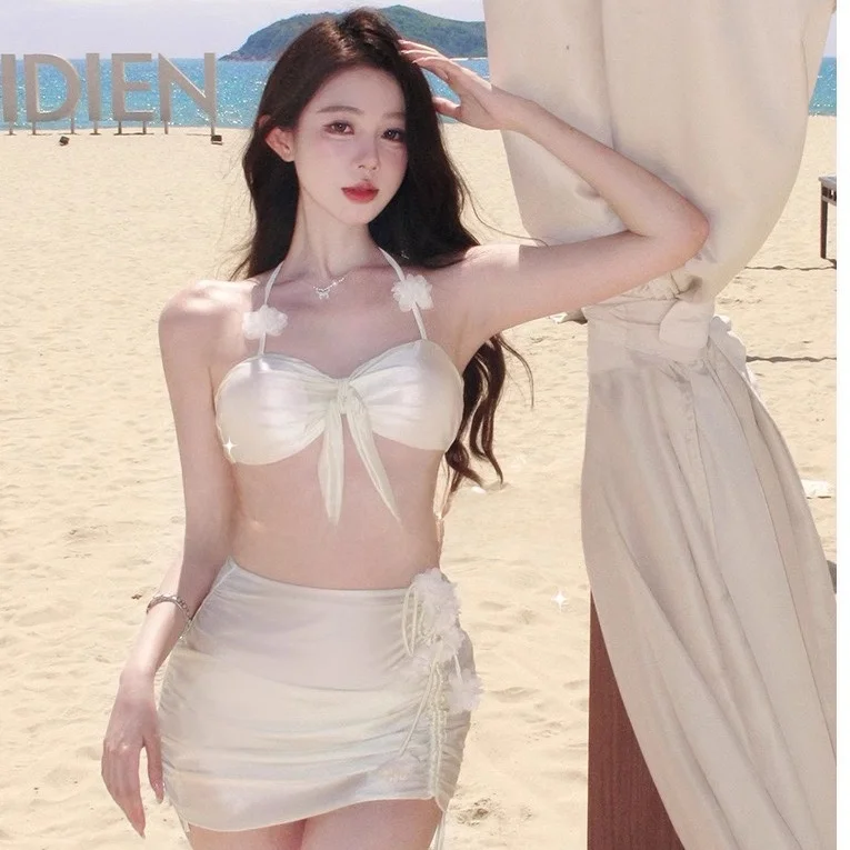 ミヤ-セクシー-ビキニ-レディース-水着-サテン-ネックハンギング-ビーチ-花柄-3d-デザイン-ギャザー-純粋な欲望-ストラップレス-ヨガ-フィットネス