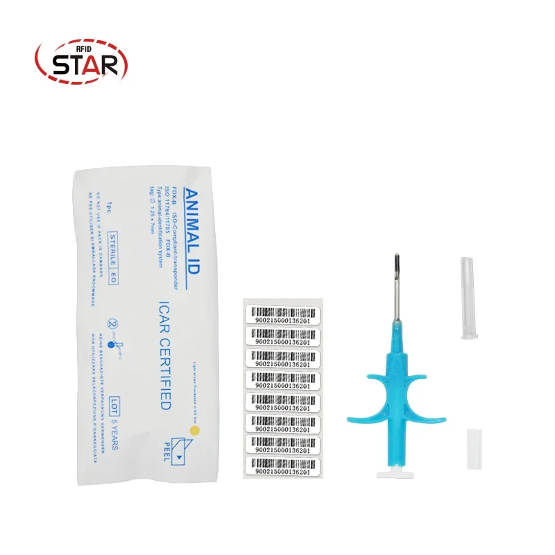 60pc 1.4*8/2*12 cat dog microchip animal syringe ID implant pet chip needle vet RFID injector PIT tag for aquaculture fish