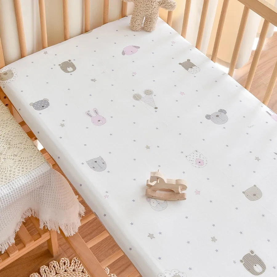 Baby Pure Cotton Fitted Sheet Newborn Baby Gauze Bed Sheet Kindergarten Children's Spliced Mattress Protective Cover CJ288