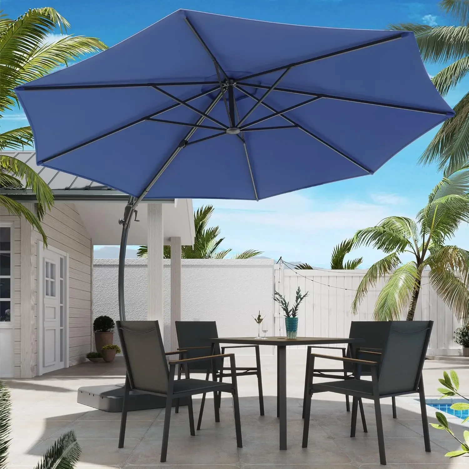 LAUSAINT HOME Outdoor Terrace Umbrella Includes Base, 11 Foot Luxury Curved Cantilever Umbrella, Can Rotate 360 °