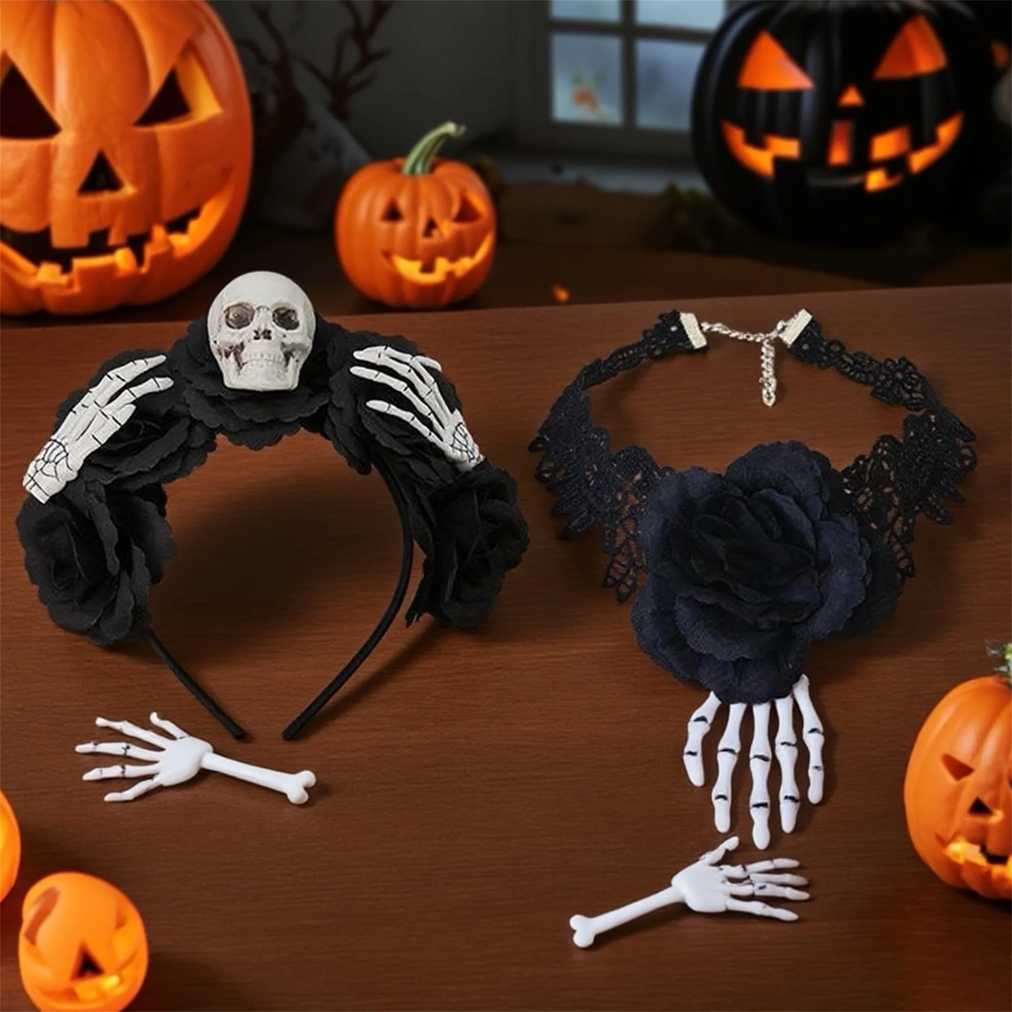 Gothic Schwarze Spitze Spinnennetz Stirnband und Halsband Halskette Set für Halloween Kostüm Party Damen Accessoires