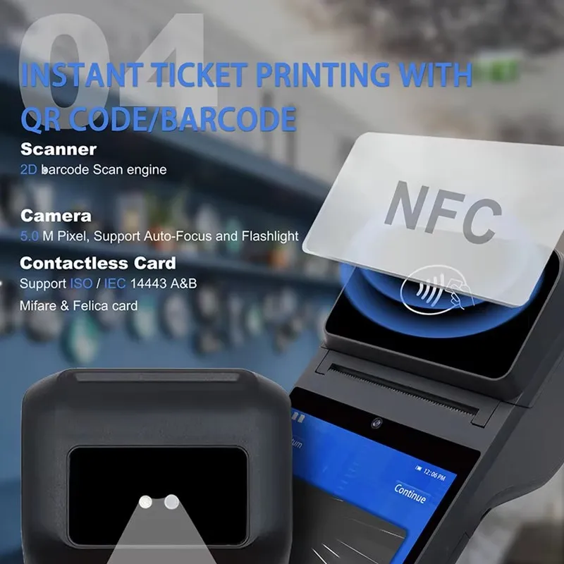 4G PDA POS Android 13 محطة الدفع الذكية 5.5 بوصة تعمل باللمس ماكينة تسجيل المدفوعات النقدية المتنقلة مع طابعة الإيصالات الحرارية 58 مللي متر