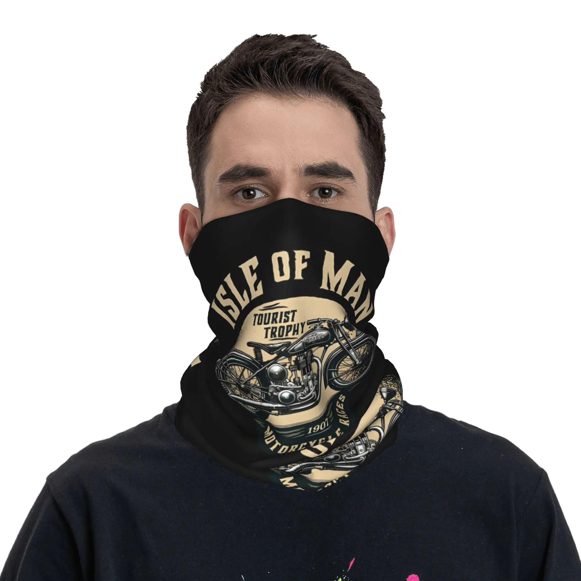 Custom Isle of Man TT Bandana Neck Gaiter for Ski Camping Men Women Wrap Scarf Motocross Enduro Cross Headband Warmer