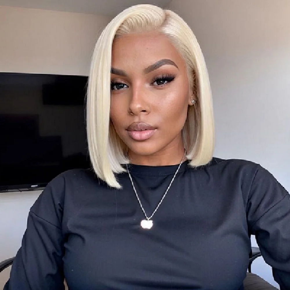 

Blonde Bob Wig Human Hair 200% Density 13x4 HD Lace Frontal Wig Pre Plucked With Baby Hair 613 Lace Front Wigs Human Hair