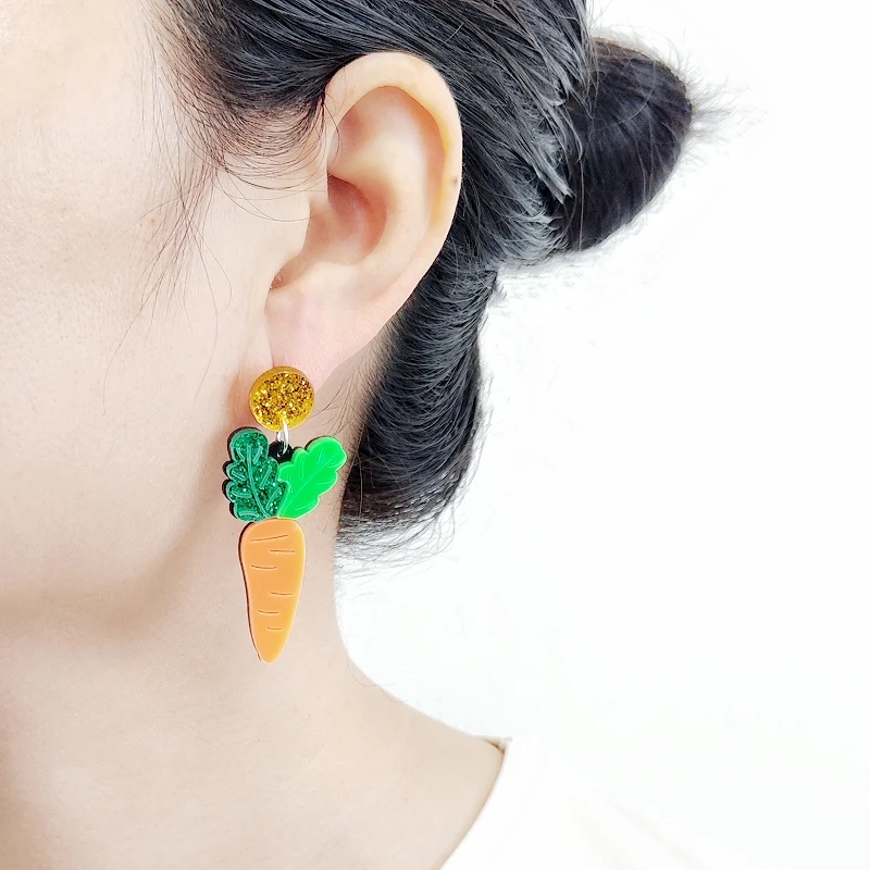 KUGUYS Fashion Fruits Vegetables Glitter Drop Earrings for Women Acrylic Cute Jewelry Accessory