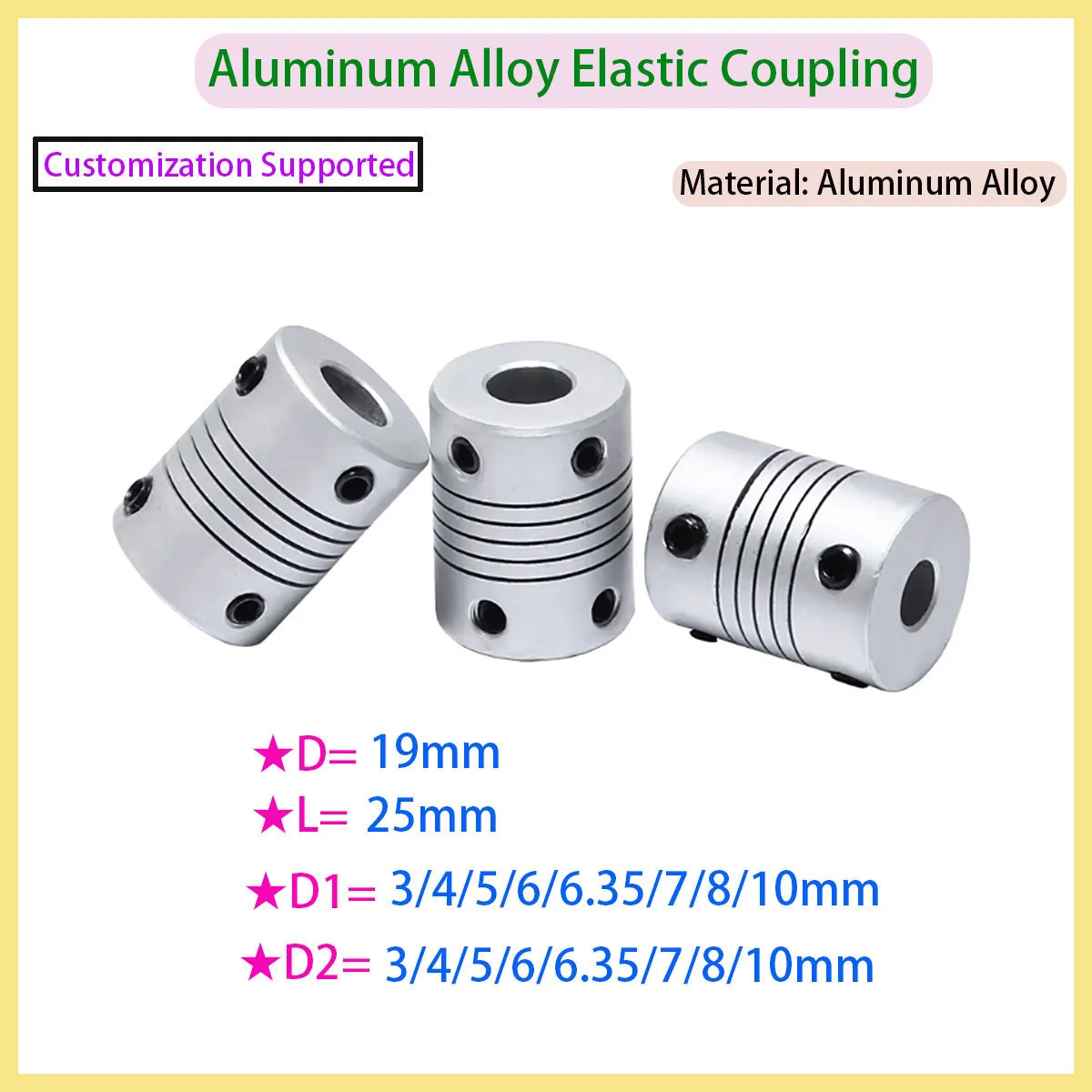 Aluminum Alloy Elastic Coupling Inner Hole 3/4/5/6/6.35/7/8/10mm Winding Screw Motor Encoder