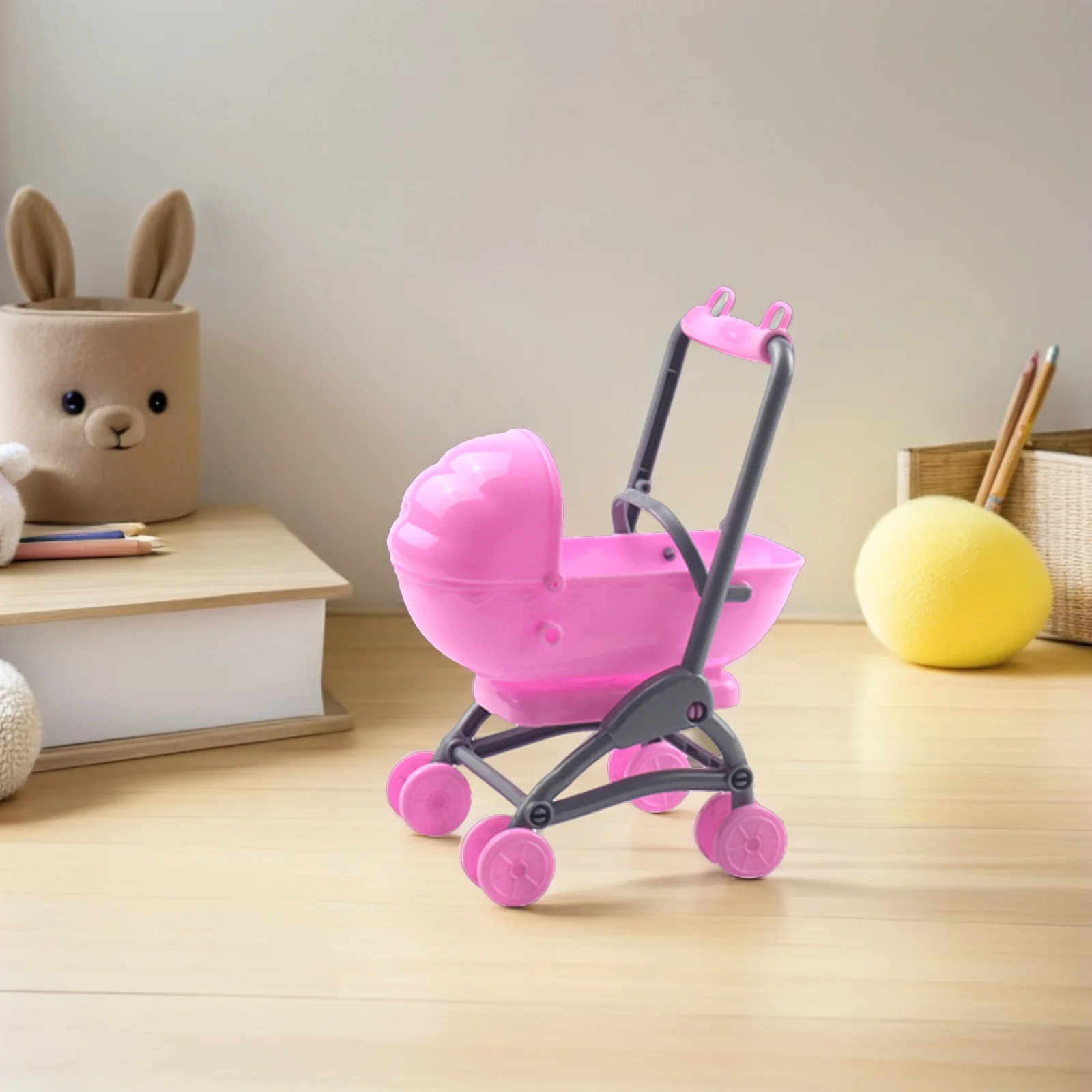 

Pink Mini Stroller Toy for Girls Simulation Nursery Cart Cartoon Trolley Playset Birthday Christmas Gift