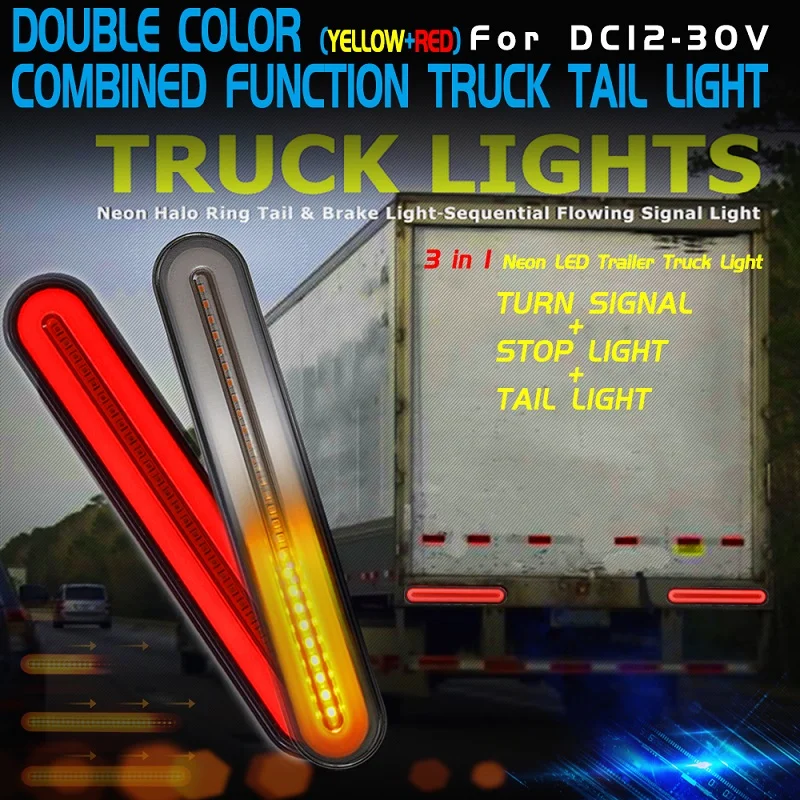 

2PCS 3 in 1 LED Rear Tail Brake Light Flowing Turn Signal Lights IP67 Waterproof 12V 24V Truck Luces Led Blinker Stop Lights