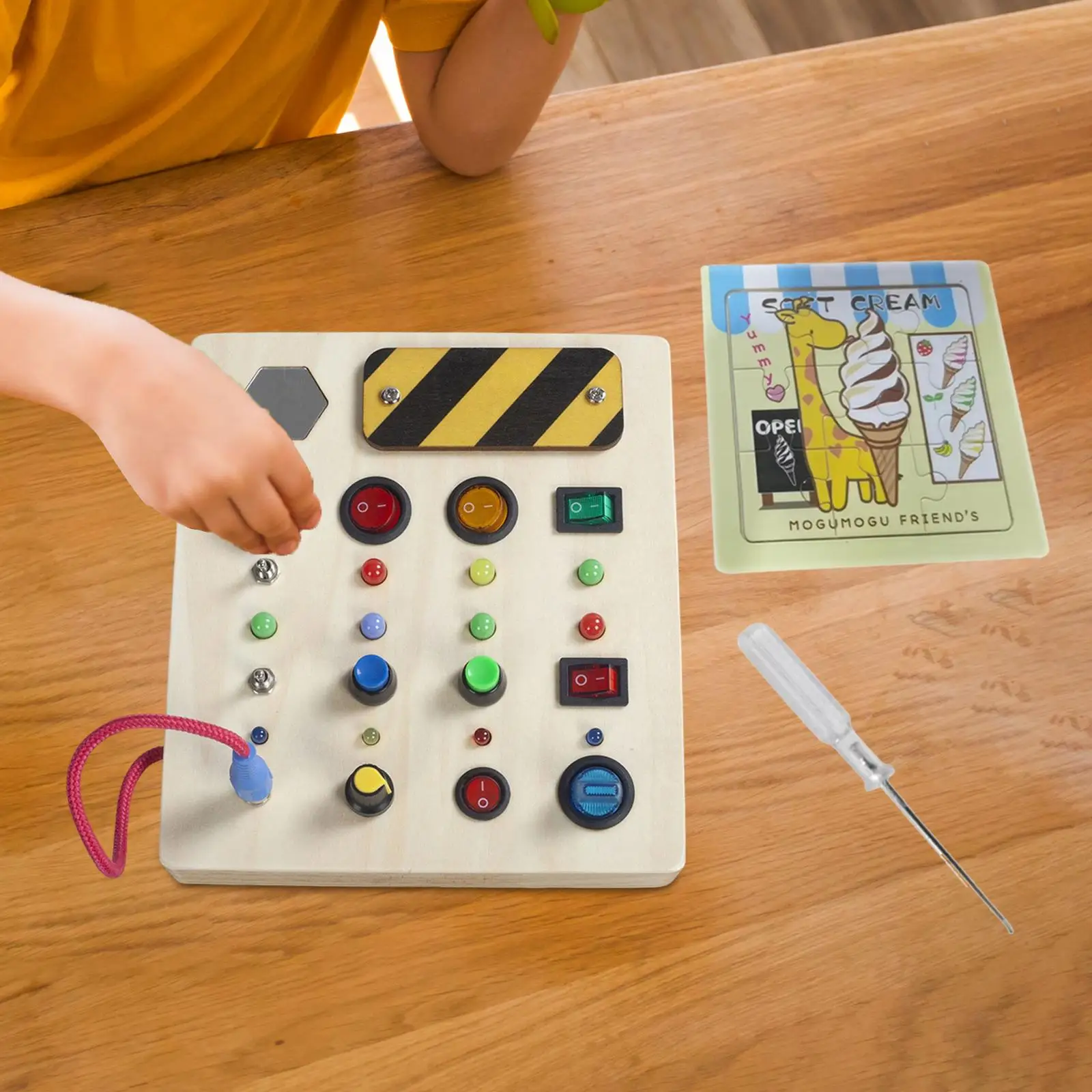 Placa ocupada montessori com chave de fenda interruptor de educação infantil luz sensorial