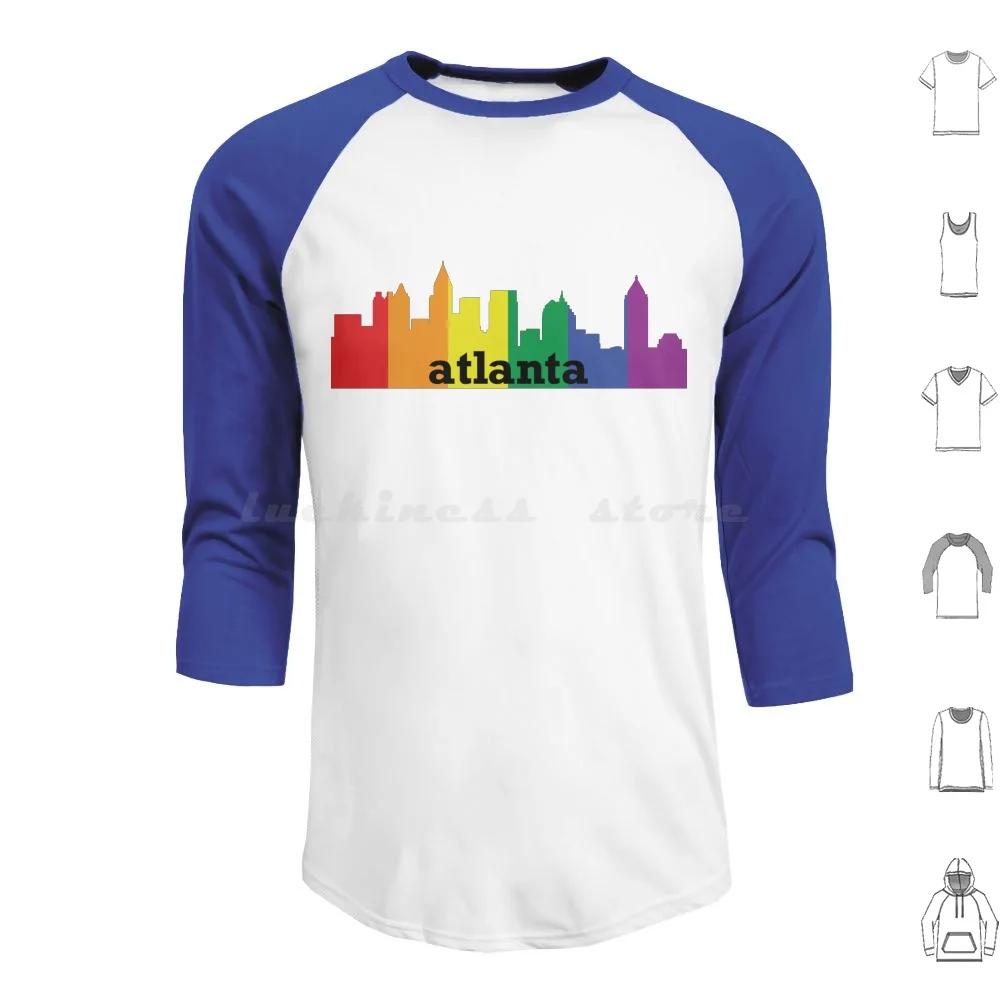 Pride Flag Atlanta Hoodie cotton Long Sleeve Atlanta Pride Pride Flag Georgia Atlanta Skyline Rainbow