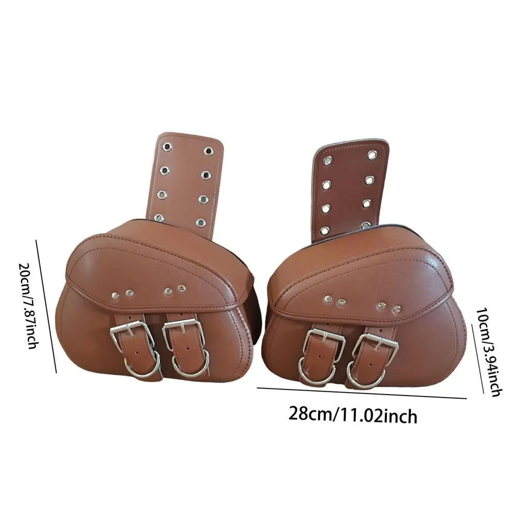 Motorcycle Saddle Bags PU Leather Pair Swing Arm Storage Pouches Waterproof Brown for Universal Bikes