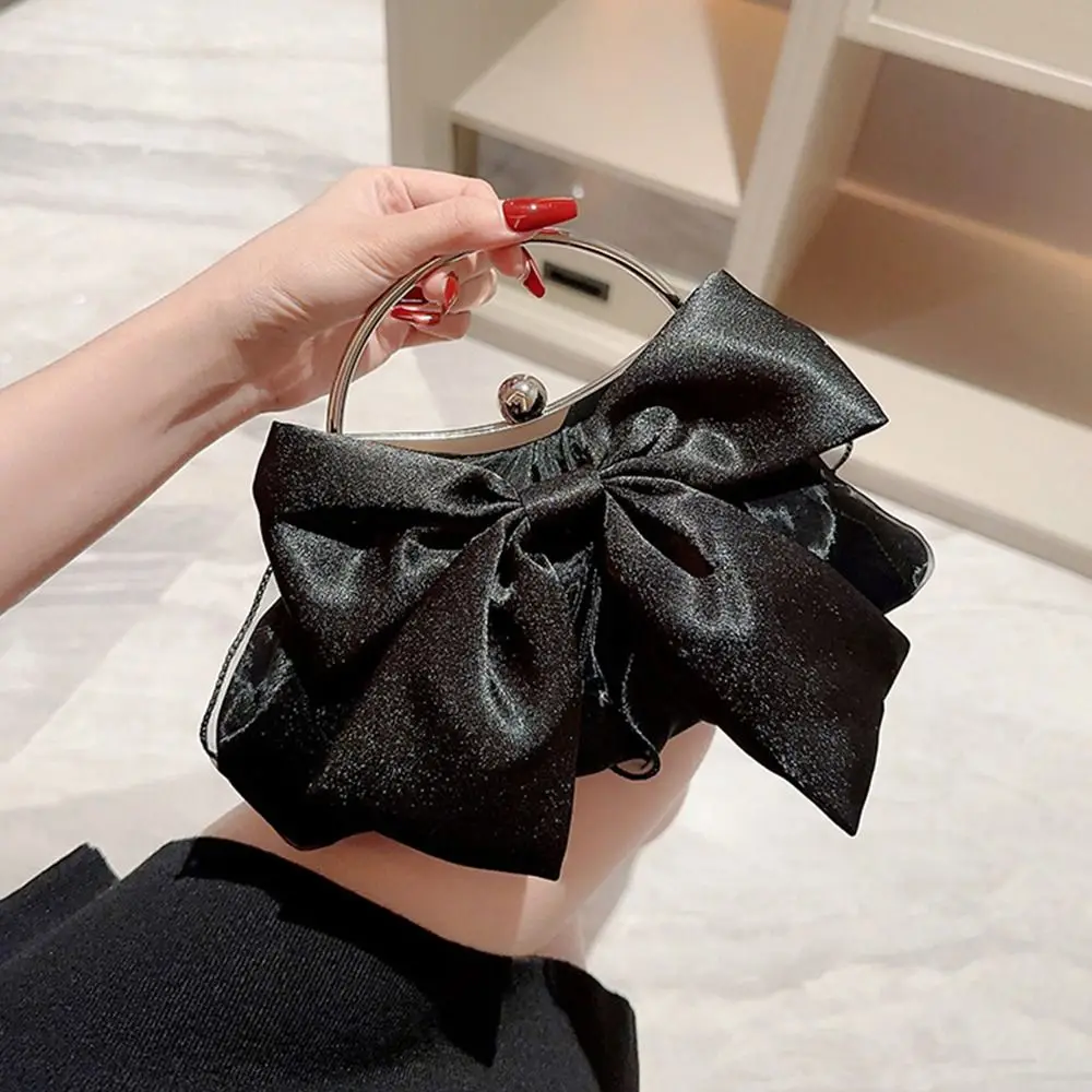 Fashion Gold Bright Silk Bowknot Evening Bag Chain Shoulder Bags Elegant Luxury Purse Causal Handbags for Women Female