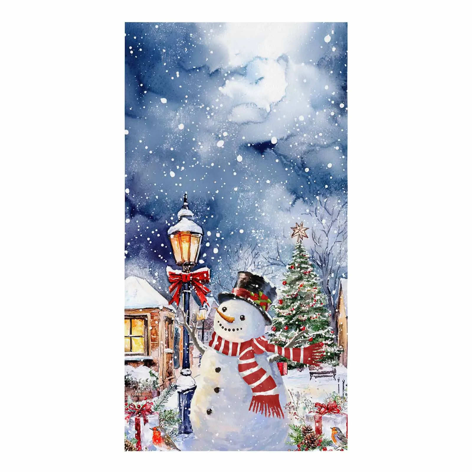 Christmas Winter Christmas Snowman Snow Scene Printed Tea Hand Towel Kitchen Dishcloth Water Absorption Household Cleaning Cloth