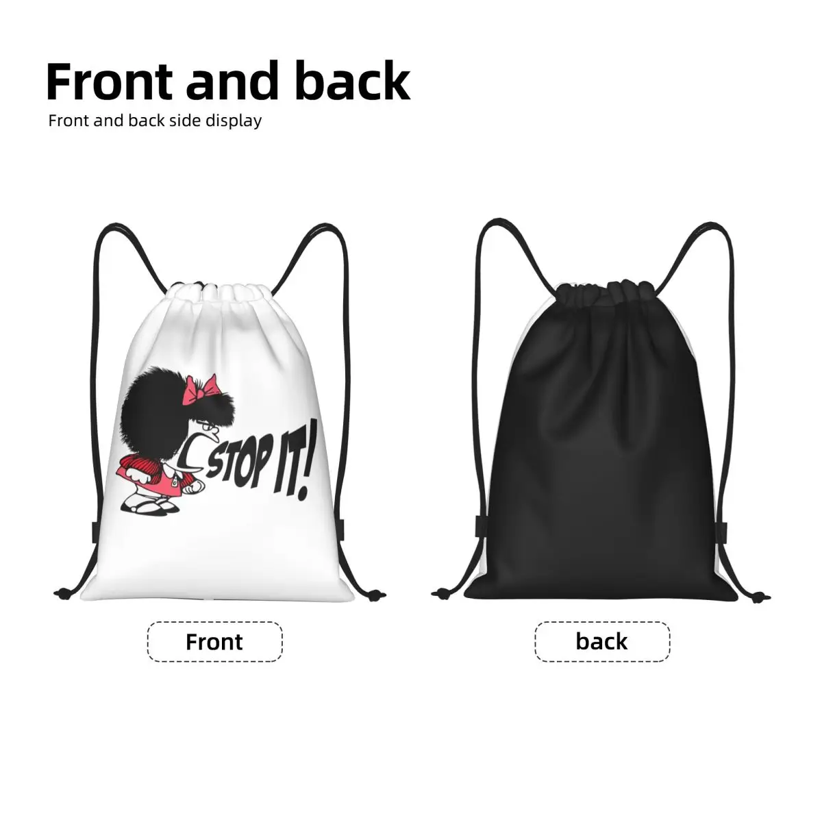 Mafalda Stop It Drawstring Backpack Sports Gym Bag for Men Women Training Sackpack