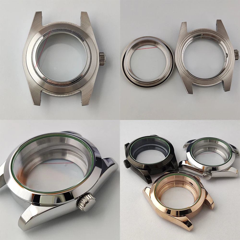 Luminous Watch Case, aço inoxidável, galvanizado, logotipo personalizado polido, mostrador para movimento, NH35, NH36, 28.5mm, 39mm