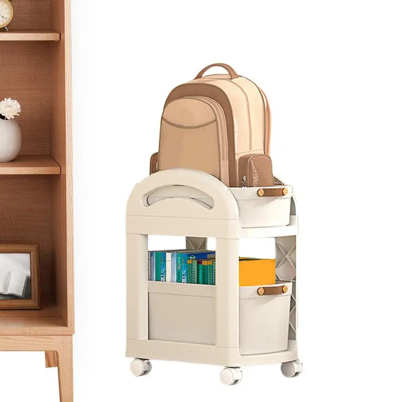 

Movable Cart With Wheels 2-Tier Kitchen Seasoning Cart With Wheels Multi-Functional Textbook Storage Trolley For Workplace