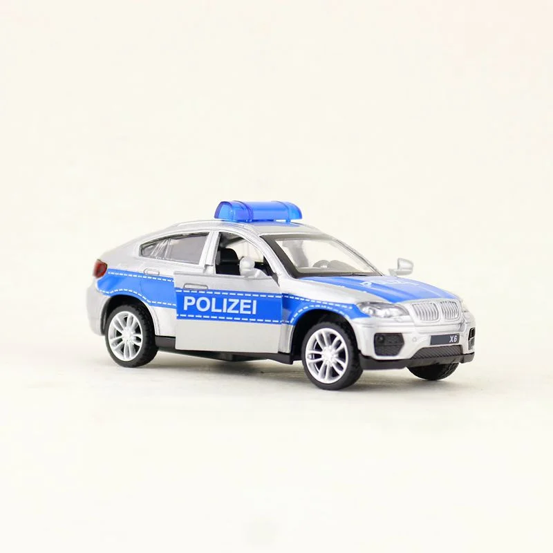 Diecast Metal Toy Model 1:43 Scale BMW X6 Police SUV Car Pull Back Doors Openable Educational Collection Gift For Kid Match Box