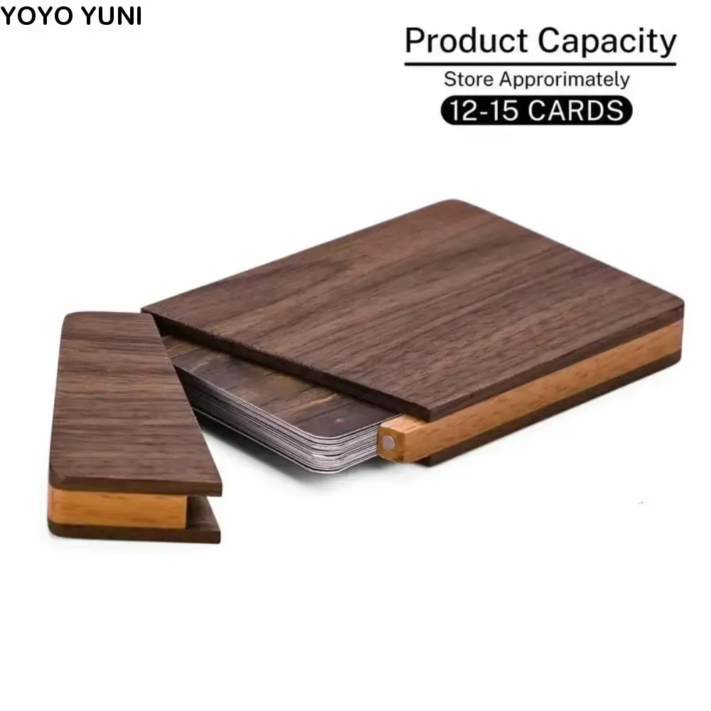 Black Walnut Business Card Box Wooden Lightweight Card Storage Box Magnetic Closure Ultra-Thin ID Card Case Storage Organization