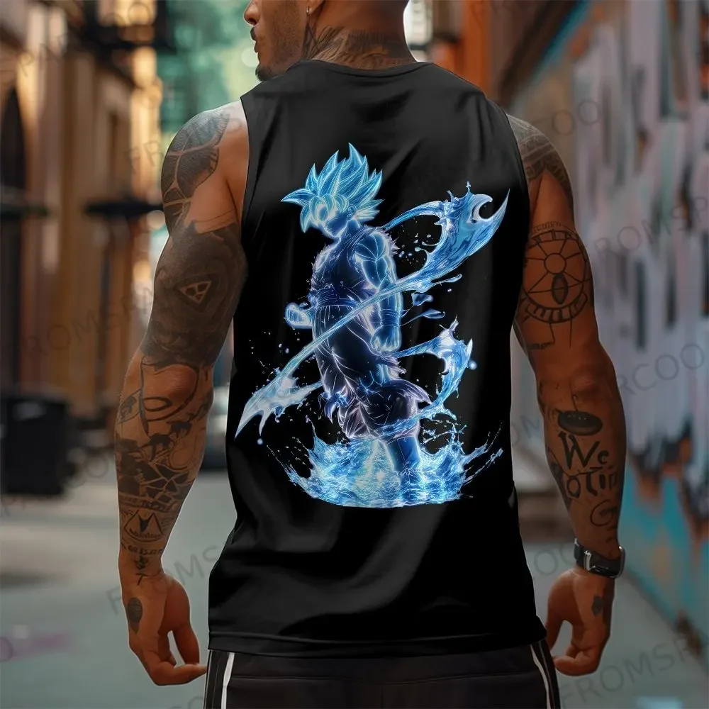 Dragon Ball Anime Goku Peripheral Printed Pure Cotton Tank Top 2025 Gym Sportswear Casual Men Loose Summer Fashion Vest Topins