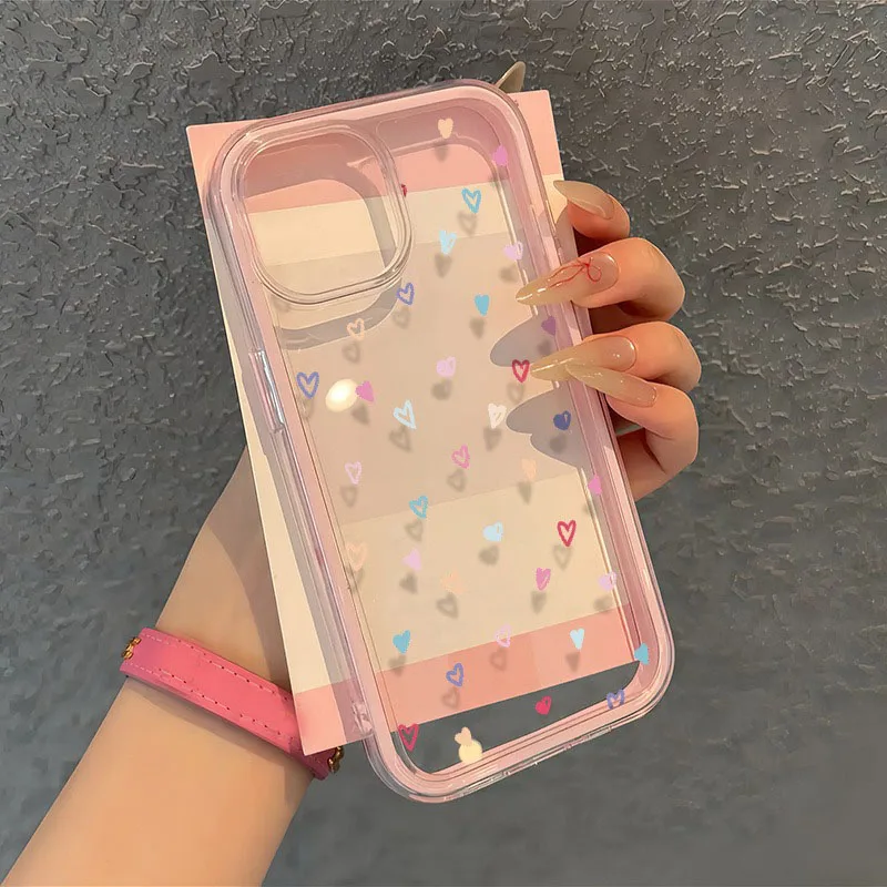 

1Pc Full-Screen Colorful Heart Pattern Dazzling Two-In-One Frame Phone Anti-Drop Protective Case, Suitable for iPhone 11 12 13 14 15 16 17 Pro Max Xr X/Xs 7 8 Plus Se and Other Smartphones, Ideal Birthday Gift, Suitable for Both Men and Women