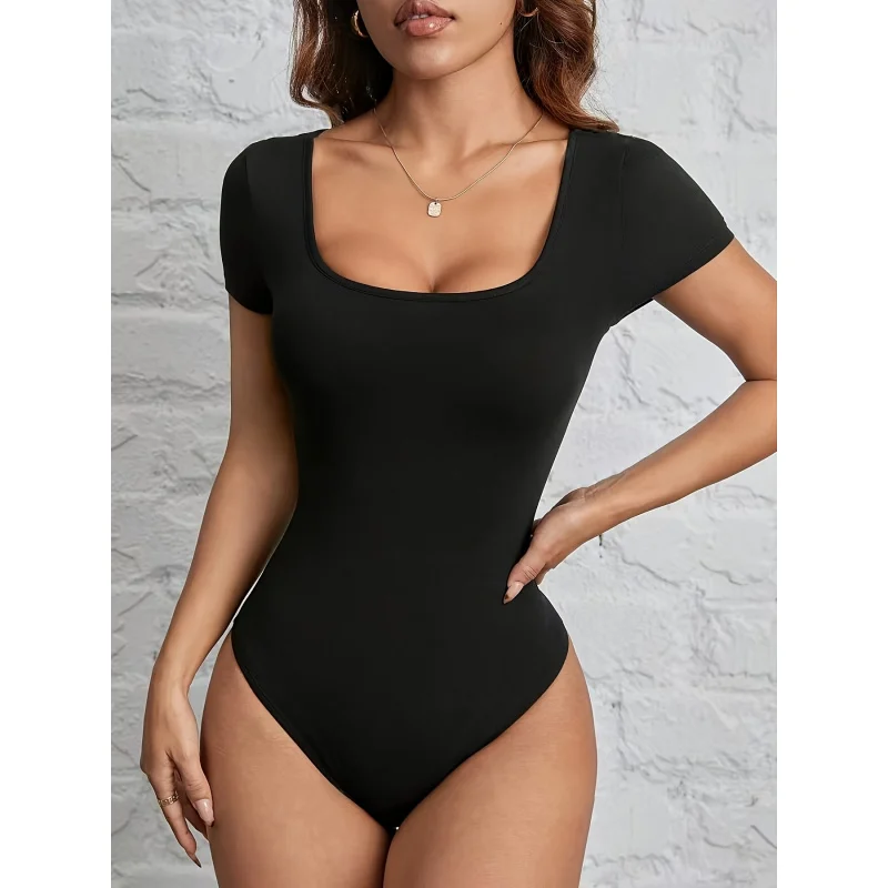 

Square Neck Short Sleeve Bodycon Jumpsuit
