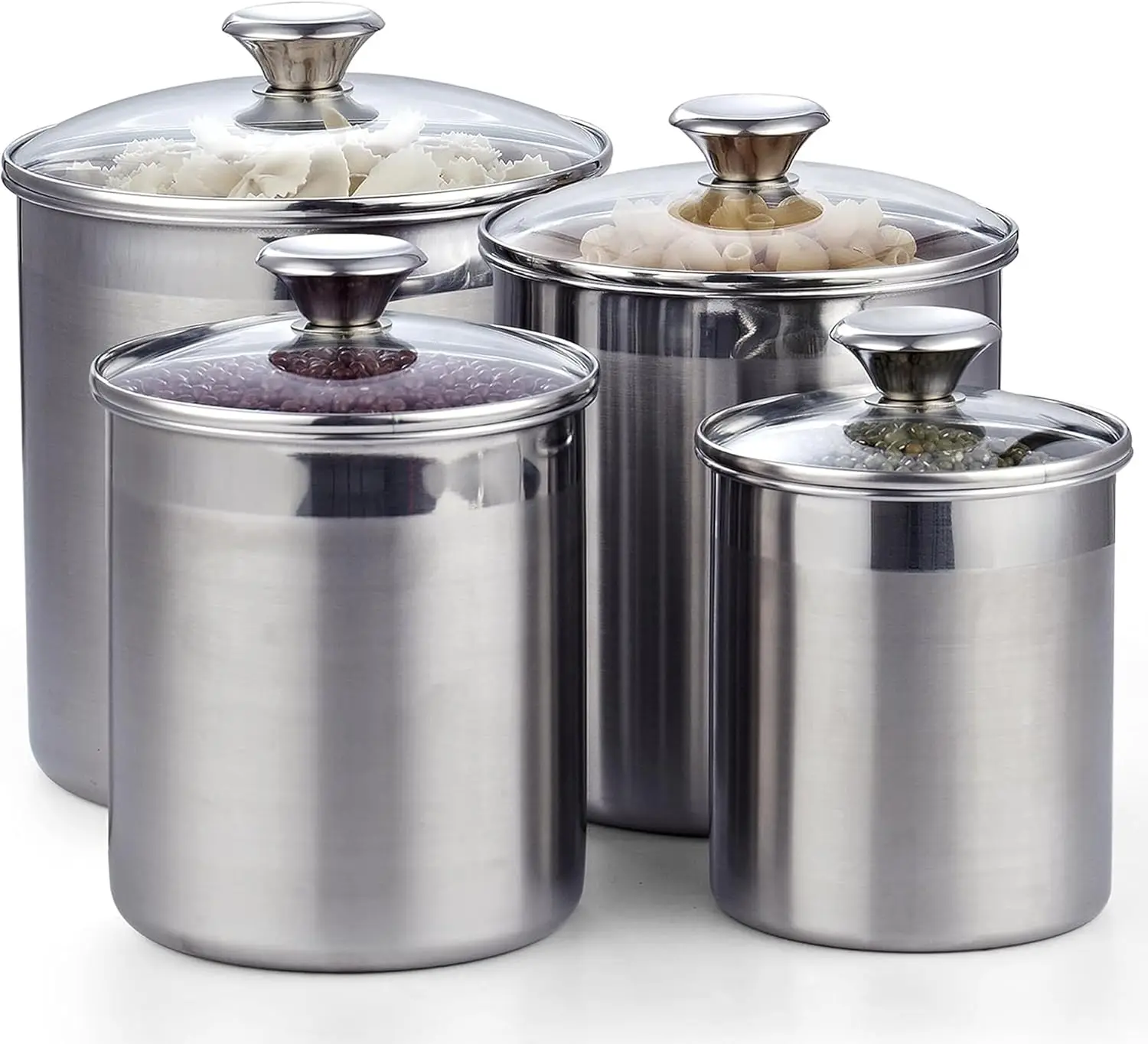 

Stainless Steel Food Storage Canister Set, 4-Piece Airtight Containers with Glass Lid for Kitchen Pantry
