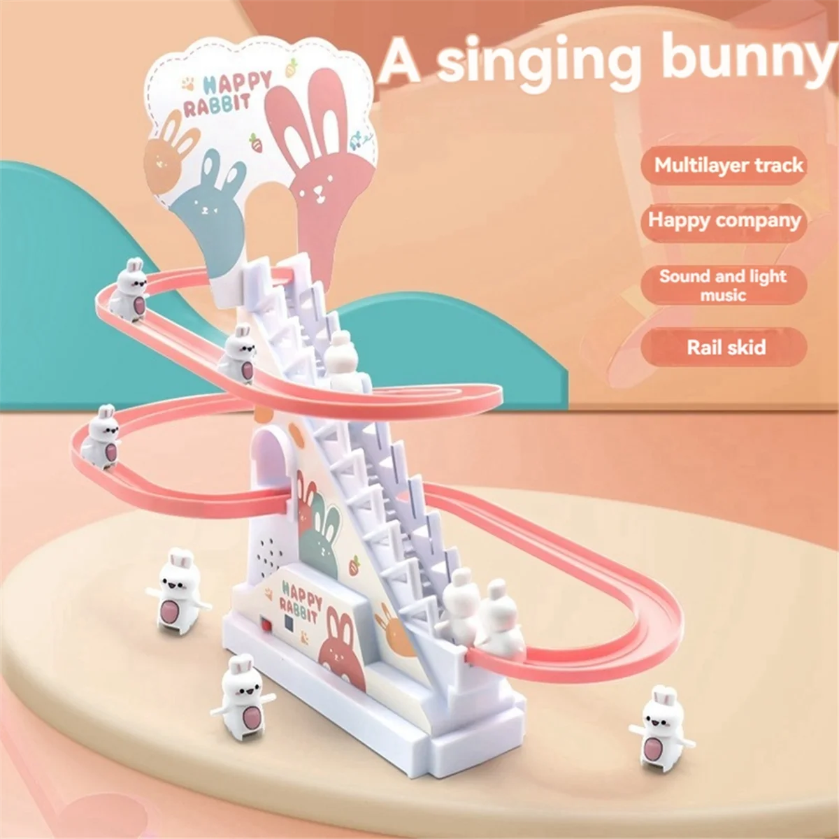 AM-Bunny Climbing Stairs Track Automatic Slide Macey Bunny Climbing Stairs Children'S Toy, with Music