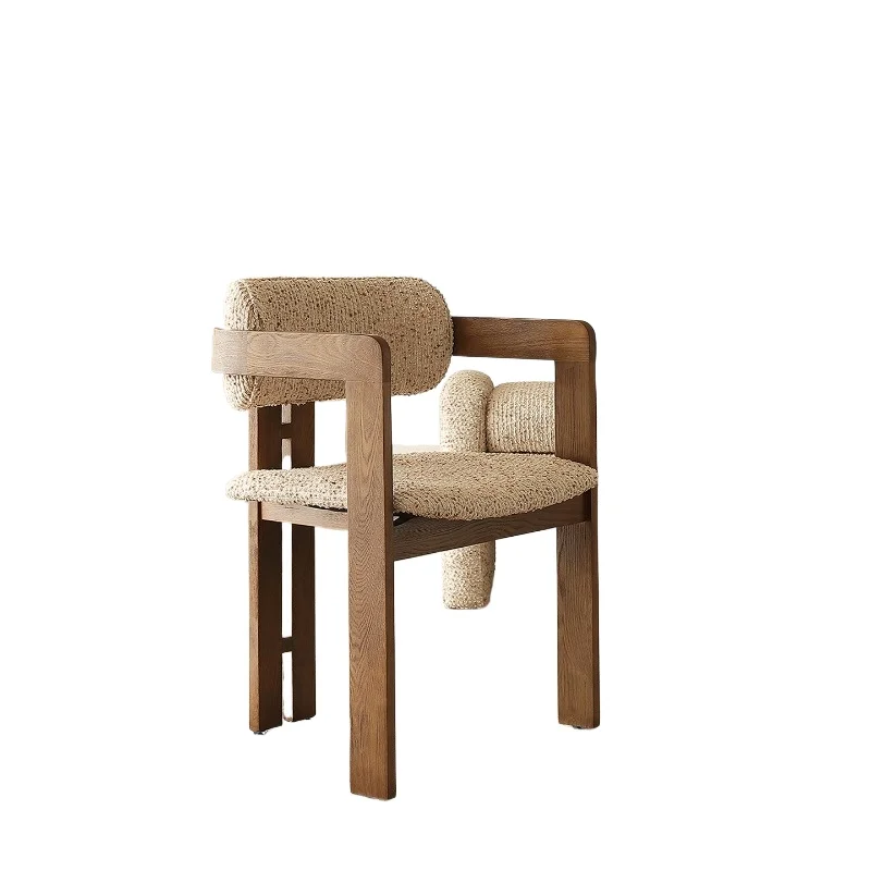 

Retro dining chair, medieval armchair backrest, ash wood fabric solid wood chair