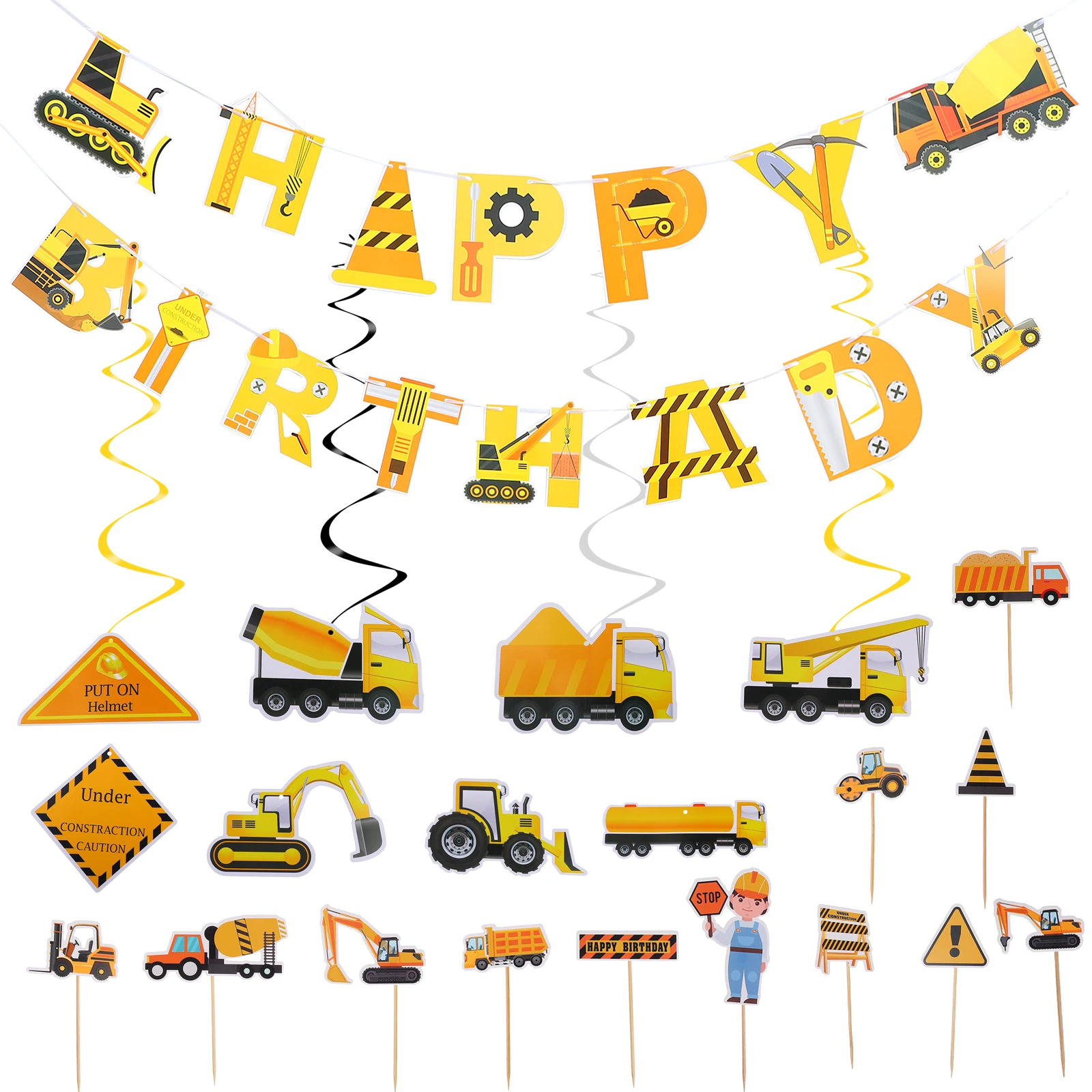 

1 set Engineering Car Decoration Trucks Birthday Banners Cake Insert Toppers Boys Creative DIY for Birthdays