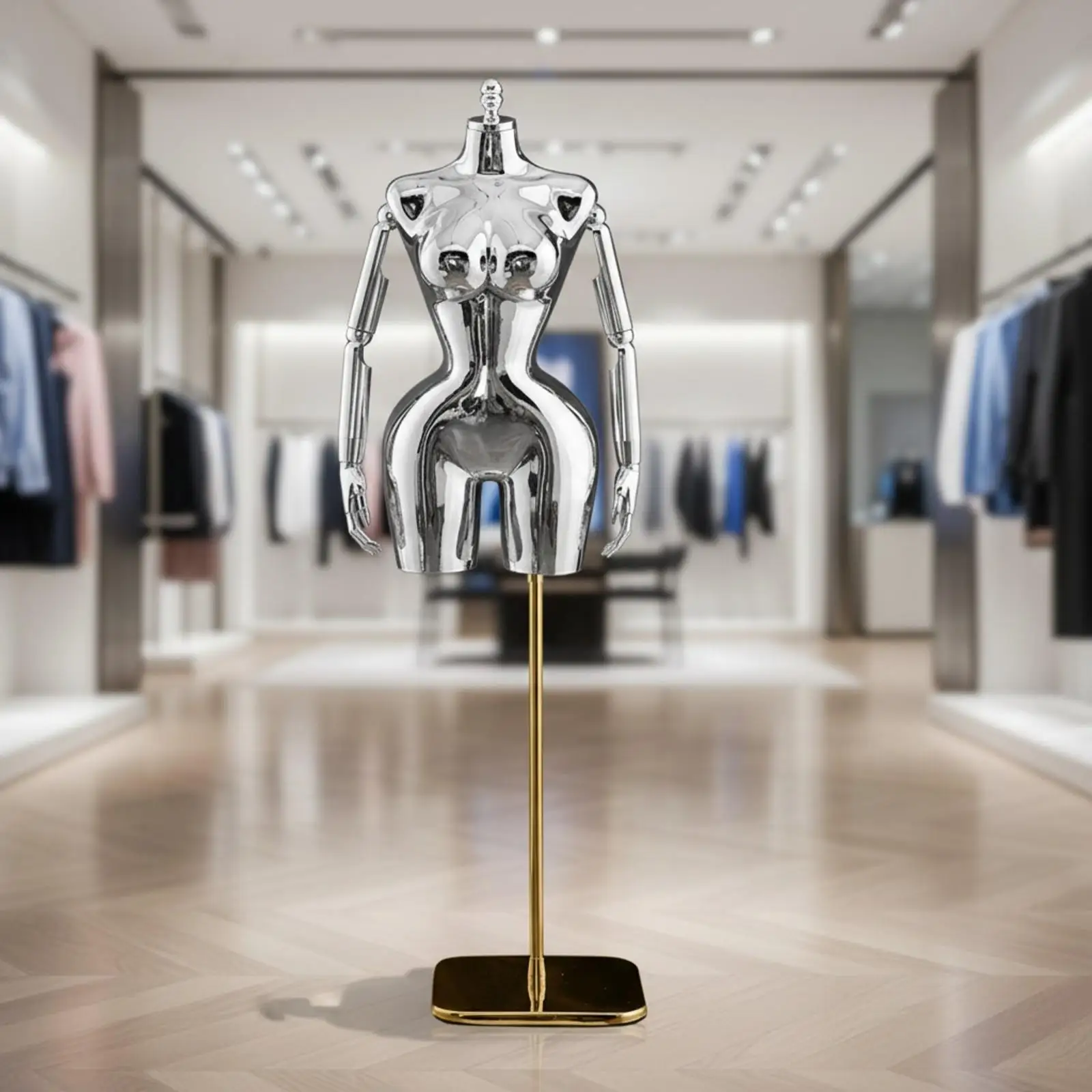 Half-Body Mannequin with Arms Reflective Half Ladies' Form Dress Form Standard Size Freestanding Dress Form with Base for