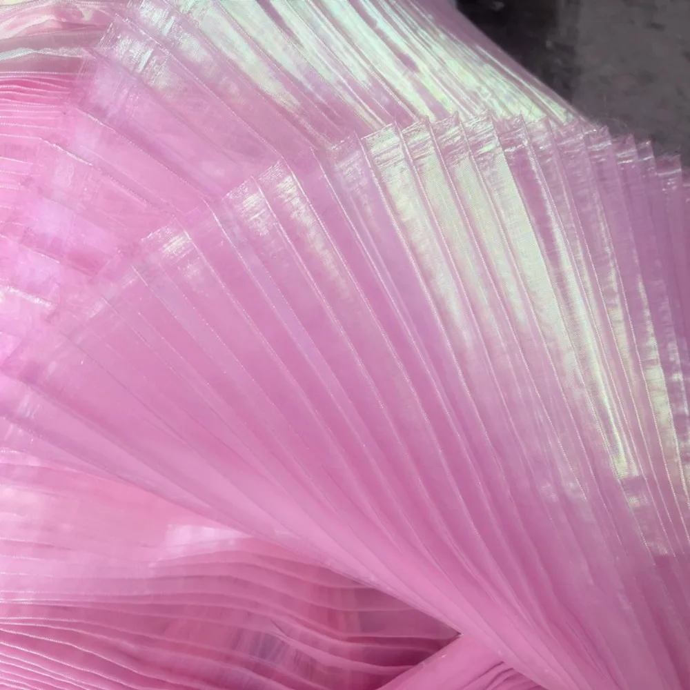 Creative Shiny Pleated Organza Fabric Rainbow Mermaid 100*150cm Cloth Fabric Handmade DIY Material Sewing Girls Skirt Dress