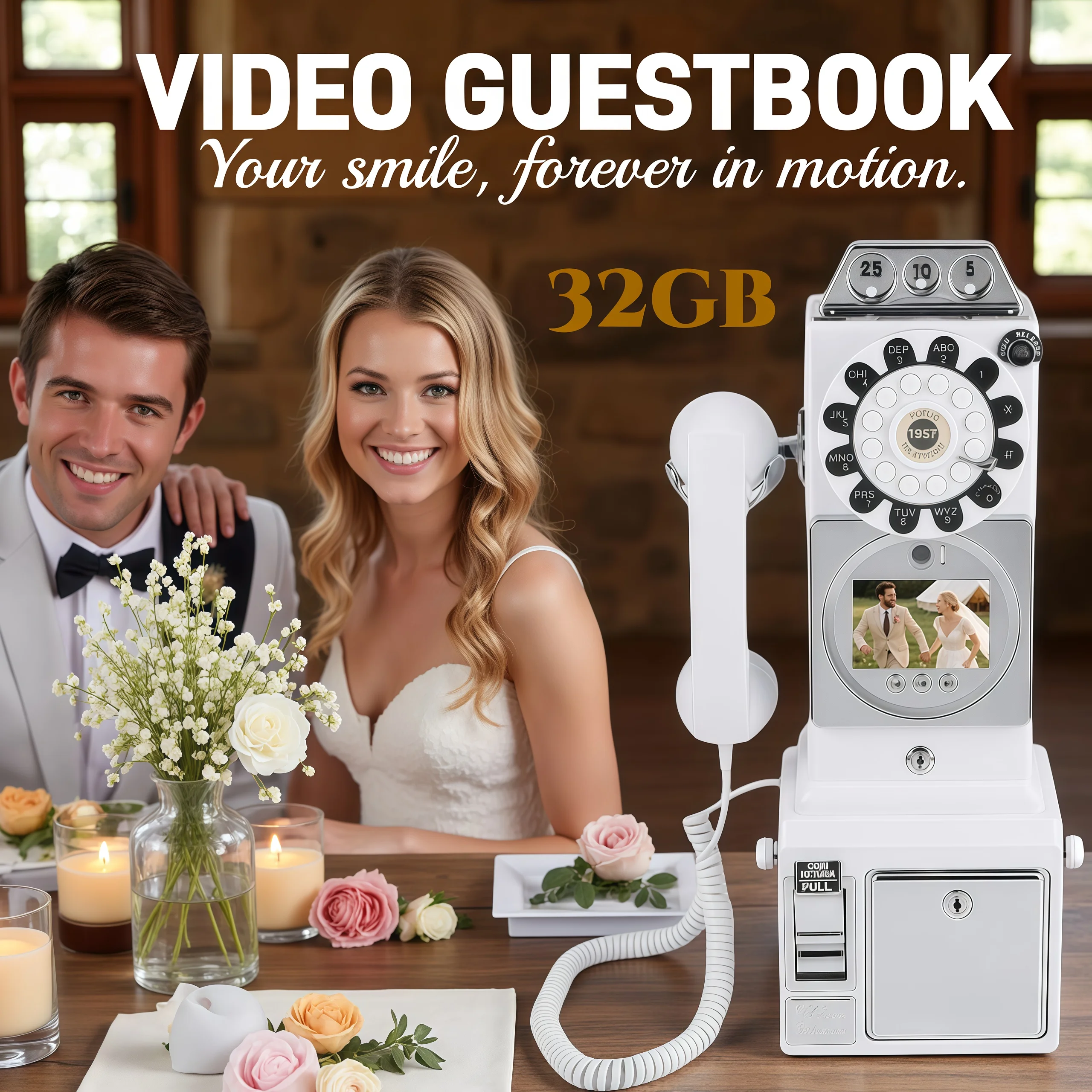 Retro Phone Video Guestbook Perfect for Weddings Party Audio-Video Message Blessings Recording Unique Video Recorder for Wishes