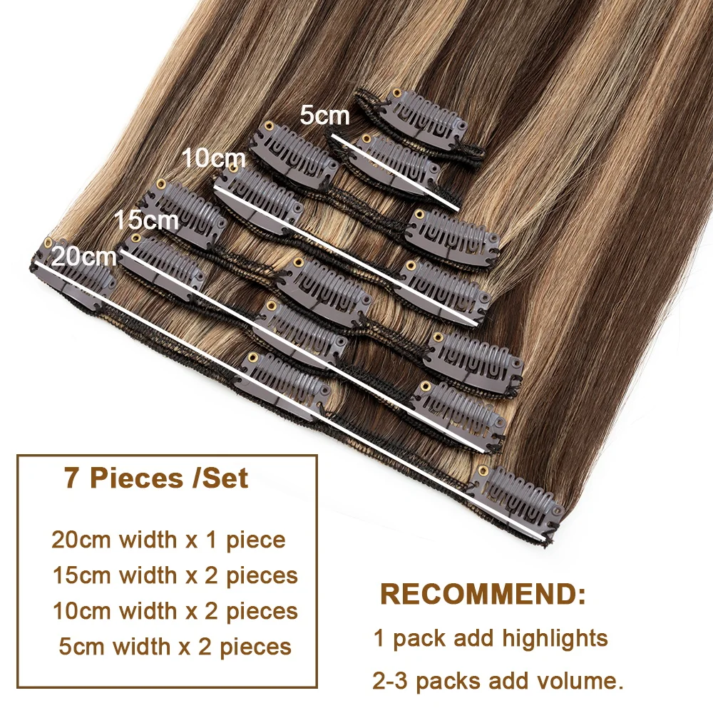 Rich Choices 7Pcs/Set Clip in Hair Extensions Real Human Hair Straight Natural Hair Pieces For Women Gifts 70g Highlights