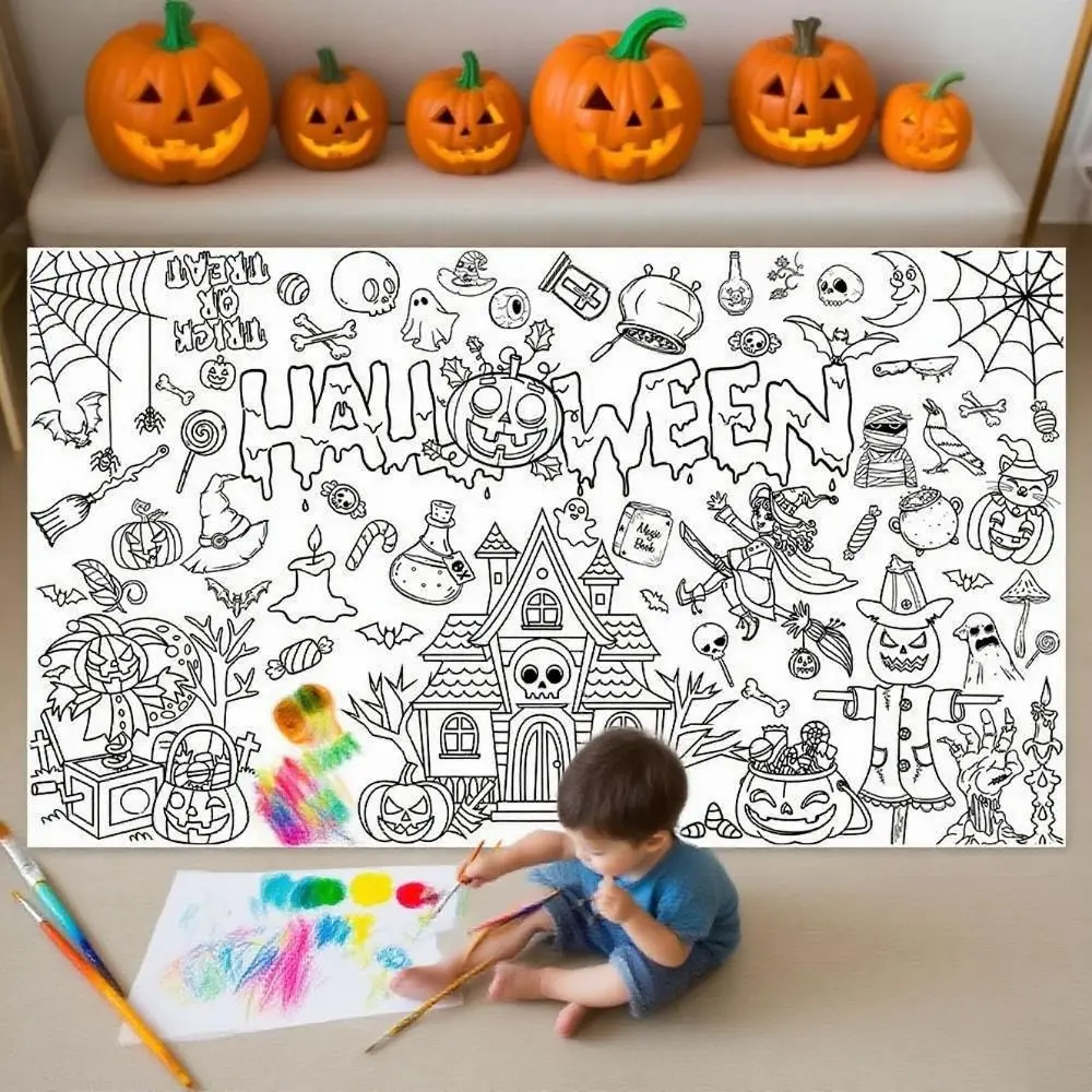Creative Halloween Graffiti Tablecloth Handmade DIY Painting Large Coloring Posters Colorful 130x75cm