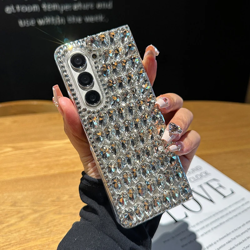 Luxury Bling Full Overlay Cover con strass per Samsung Galaxy Z Fold 6 5 4 3 2 Fashion Water Drop Diamond Hard PC Back Case