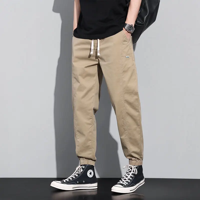 

Vintage Fashion Patch Multiple Pockets Men's Cargo Pants Classic Waist Drawstring Loose All-match Street Casual Male Trousers