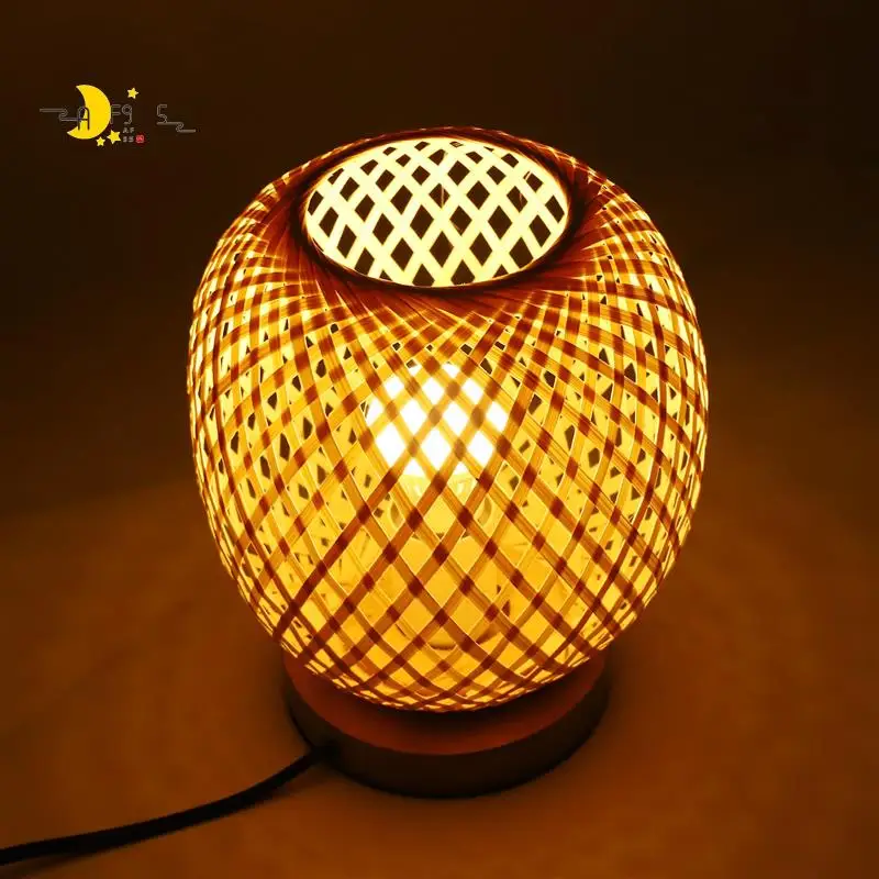 

AF95-Bamboo Rattan Table Lamp Japanese Style Bedside Lamp Desk Lamp Bedroom Diy Decoration