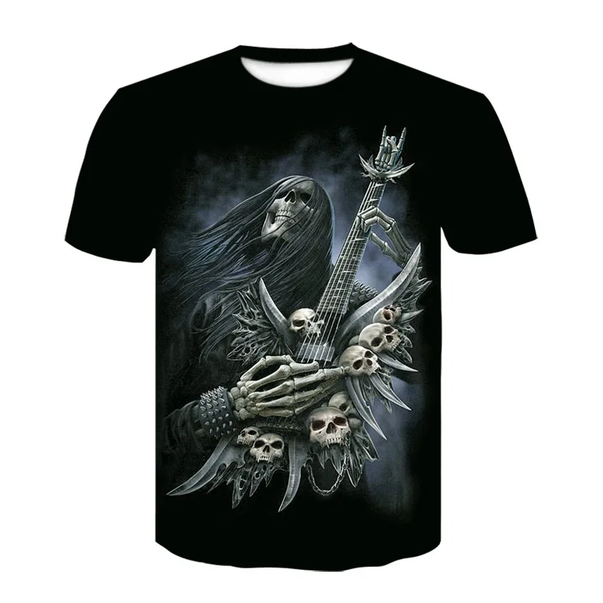 Camiseta de manga corta con estampado 3D de calavera para hombre, camiseta de secado rápido con cuello de personalidad, ropa de moda, Verano