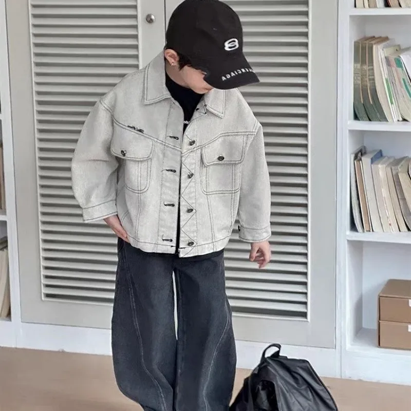 

Children Denim Jackets Autumn Fashion Boys Turn Down Collar Loose Coats Spring Kids Retro Short Outerwear 2-8 Years