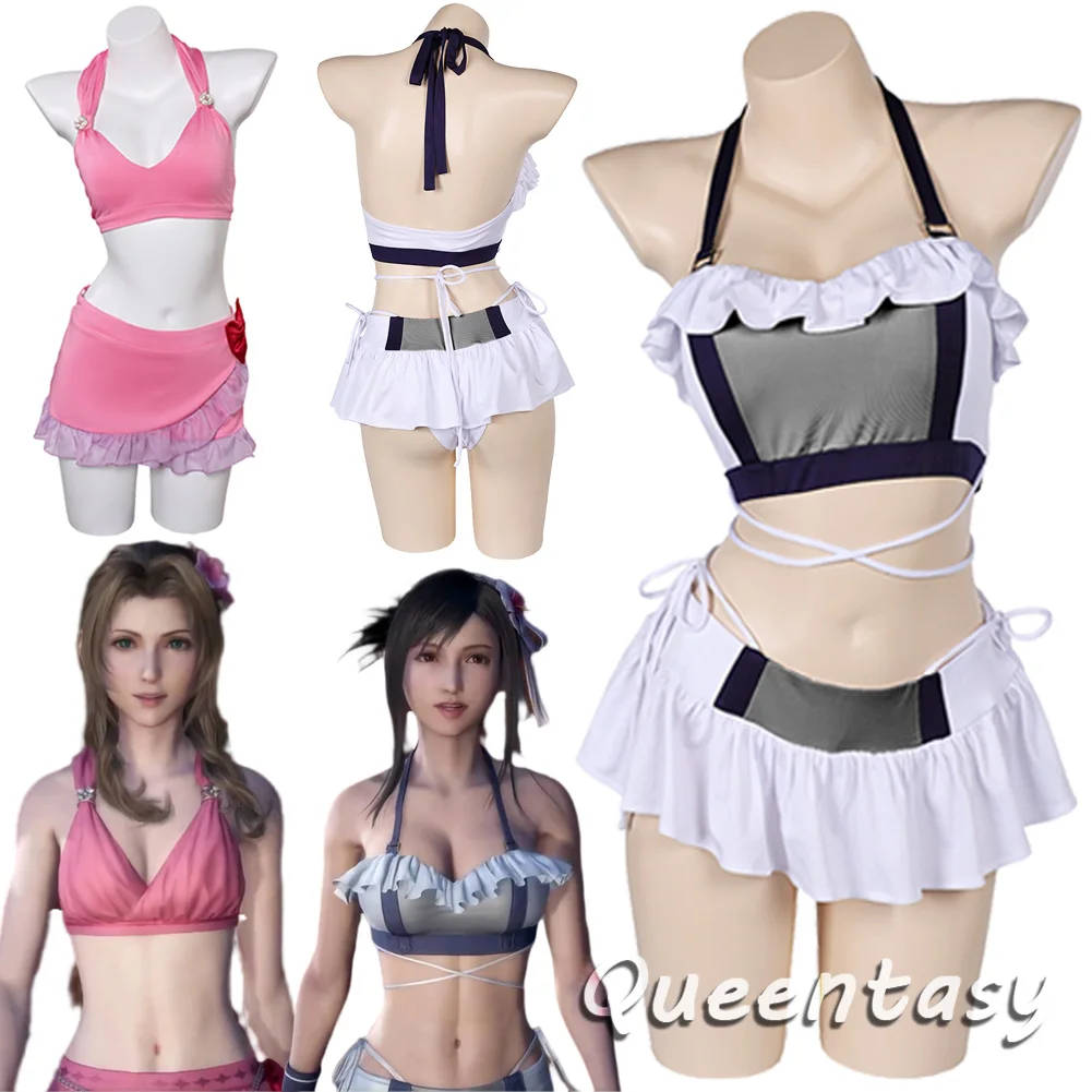 Fantasia FF7 Rebirth Tifa Aerith Cosplay Fantasy Swimwear Beach Wear Anime Game Final Costume Women Halloween Party Clothes