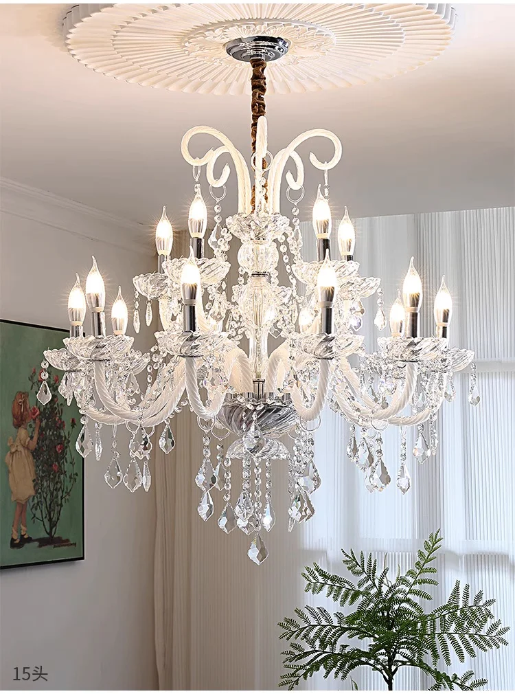 Painted Black Candle E14 Chandelier K9 Crystal Pendant