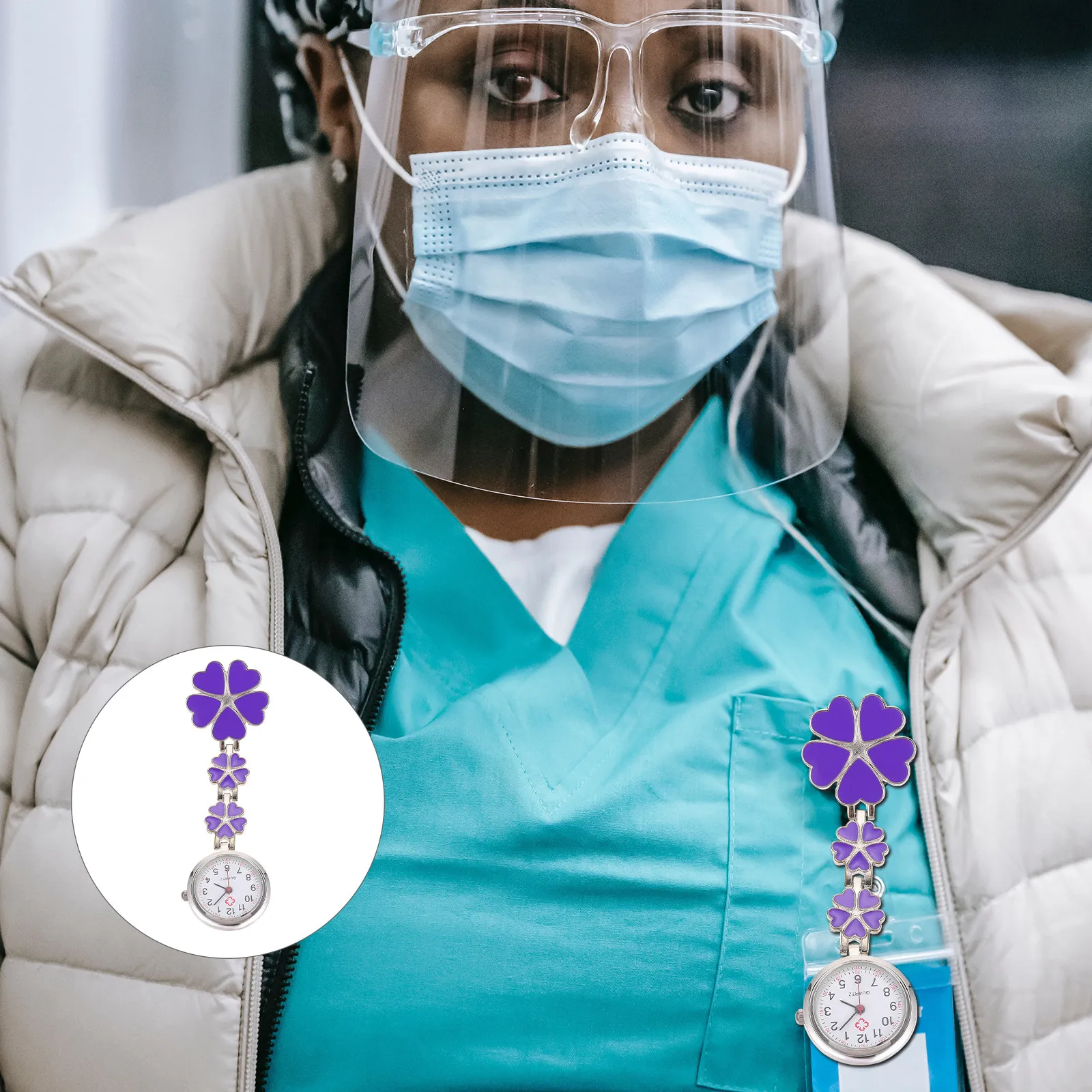 

1Pcs Decorative Nurse Pocket Watch High-Quality Zinc Alloy Mini Hanging Watch Stylish Round Dial Five-Heart Design Creative