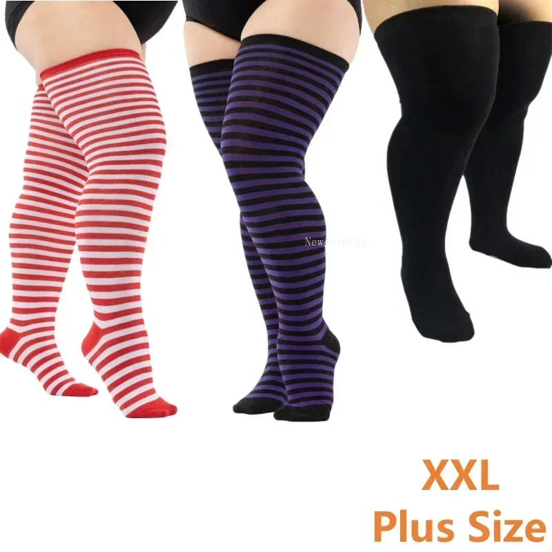 Women Plus Size Socks Oversized Over Knee Striped Long Socks Large Size Thigh High Sock Black White Stockings Leg Warmers sexy