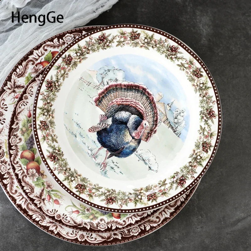 American Style Turkey Color Painting Ceramic Plate Creativity Dinning Room Decoration Spaghetti Diner Plate Western Tableware