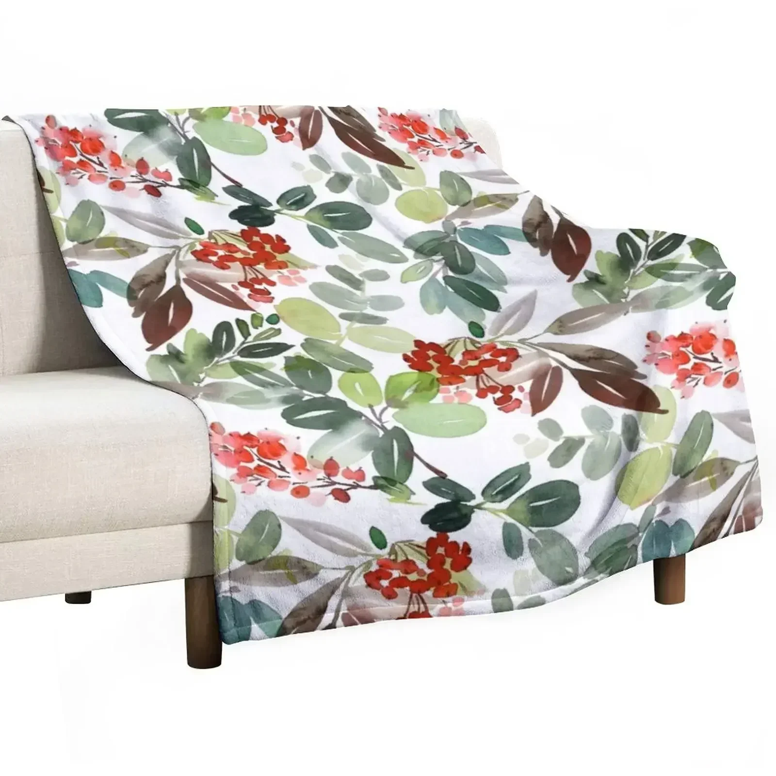 Watercolour Rowan Berries Throw Blanket Decorative Throw Vintage Soft Big Sofa Blankets